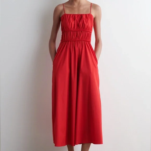 Gathered Cotton Midi Dress - Picture 3 of 4